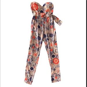 NWOT “INTRO” STRAPLESS FLORAL JUMPSUIT•Elastic Waist•Side bow•Cool•HP